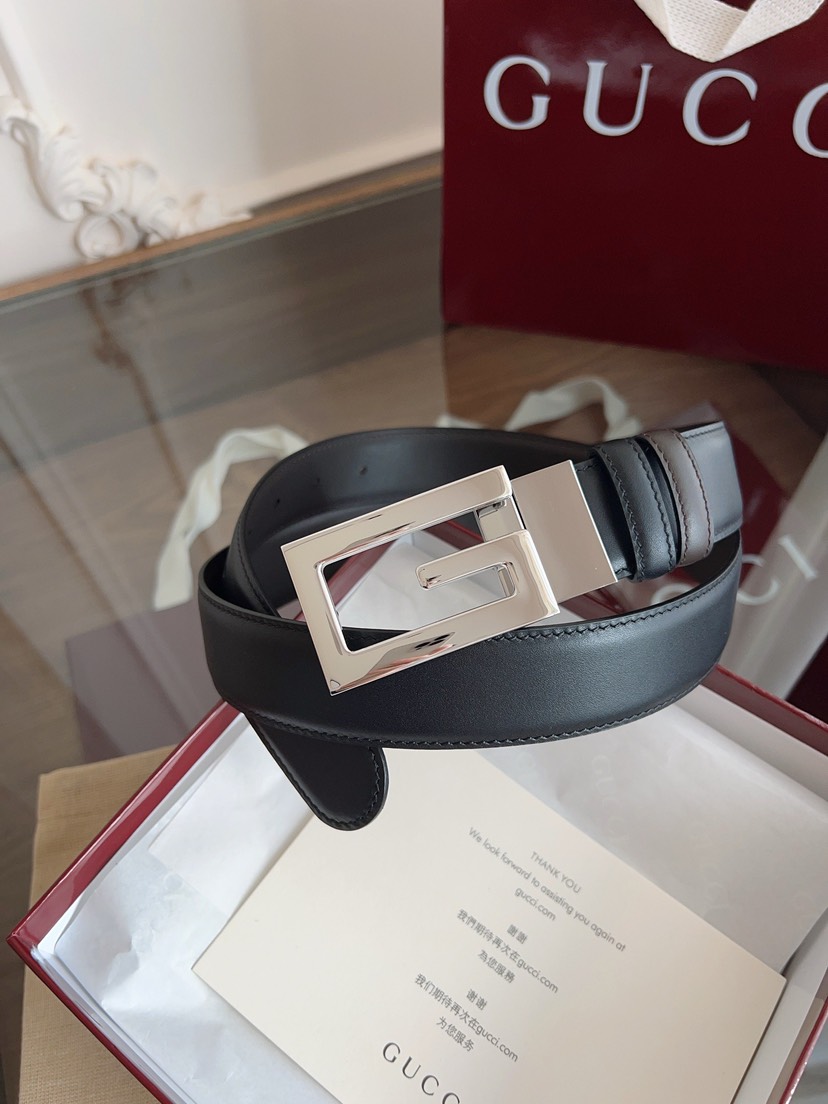 Gucci GG swivel buckle leather belt 3.5cm wide