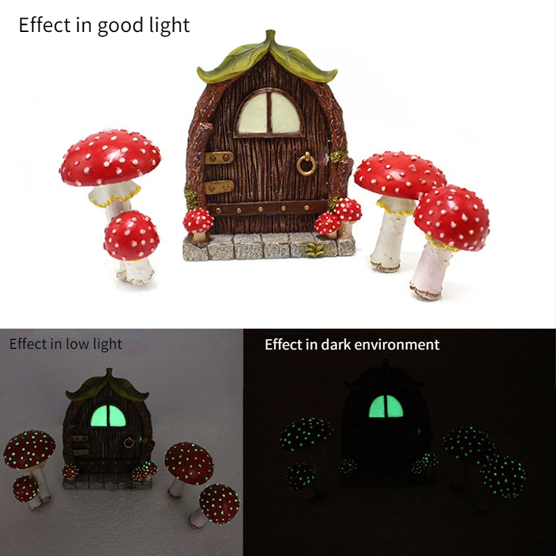 1pc Glow In The Dark Mini Gnome Door Set Secret Dollhouse Door Set Resin Fairy Garden Furniture Set Scene Props Outdoor Decor Accessories For Courtyard Garden Tree Decoration