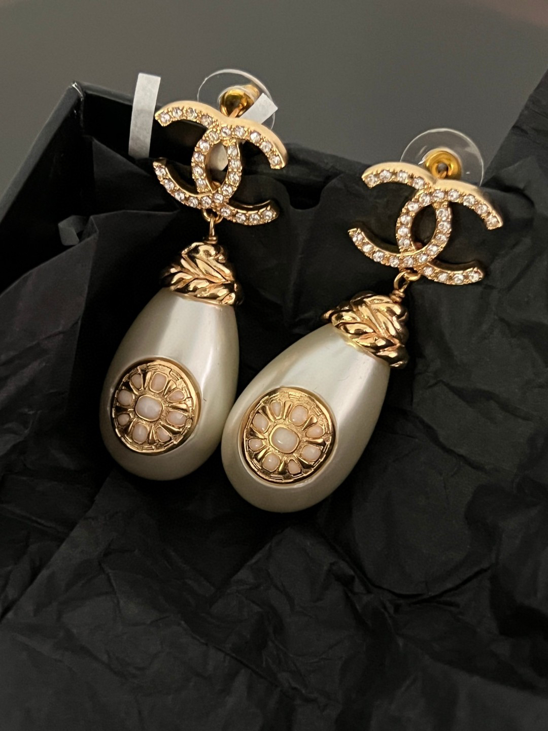 Chanel Double C Diamond Large Pearl Earrings