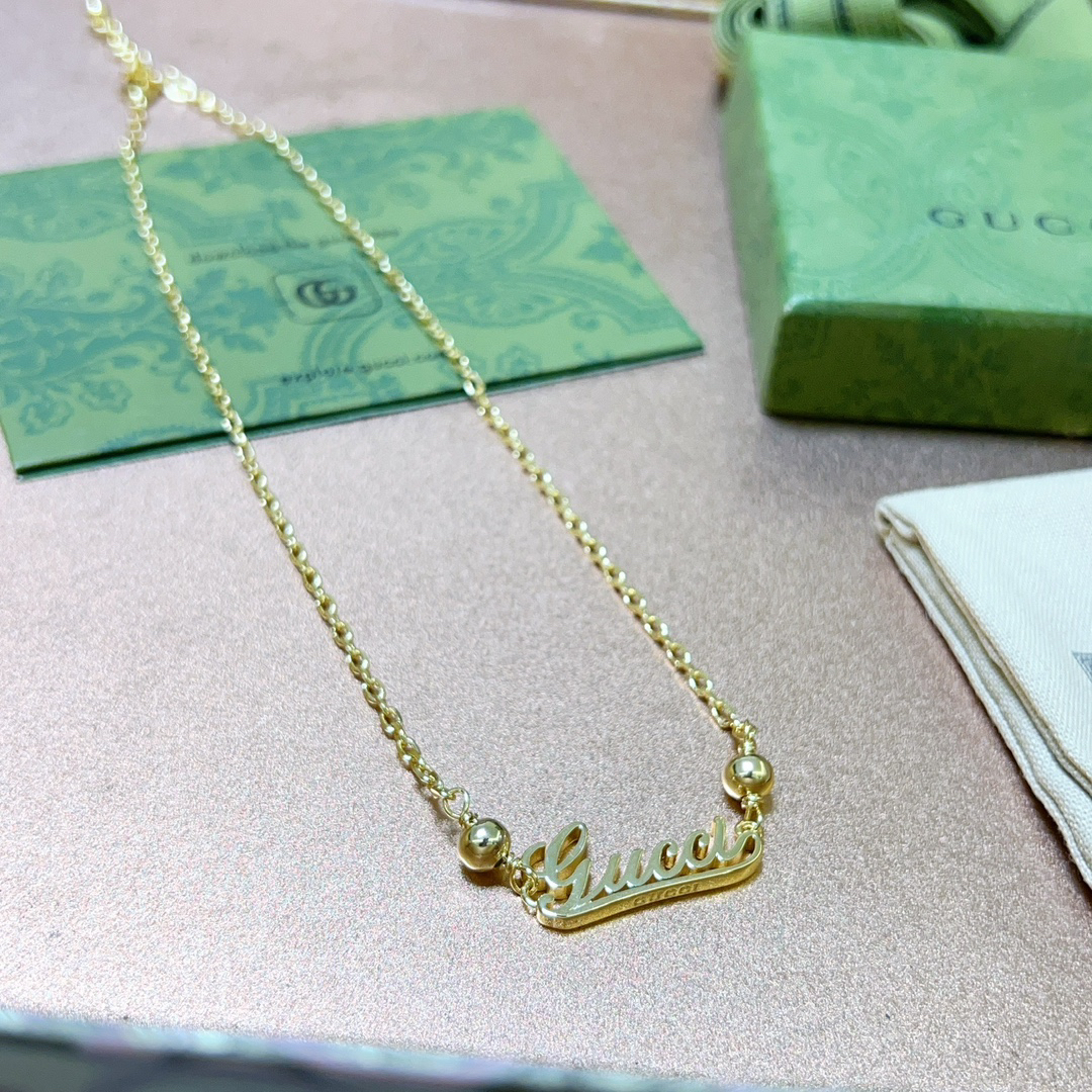 Gucci Font Gold Necklace