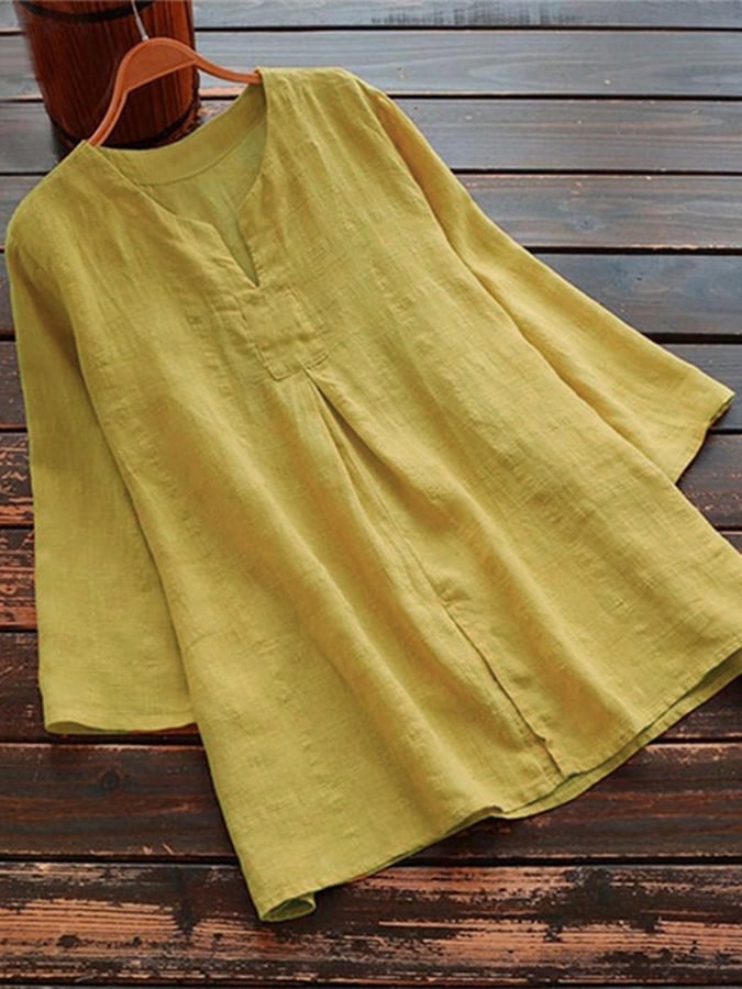 Solid Color Cotton Linen Casual Top