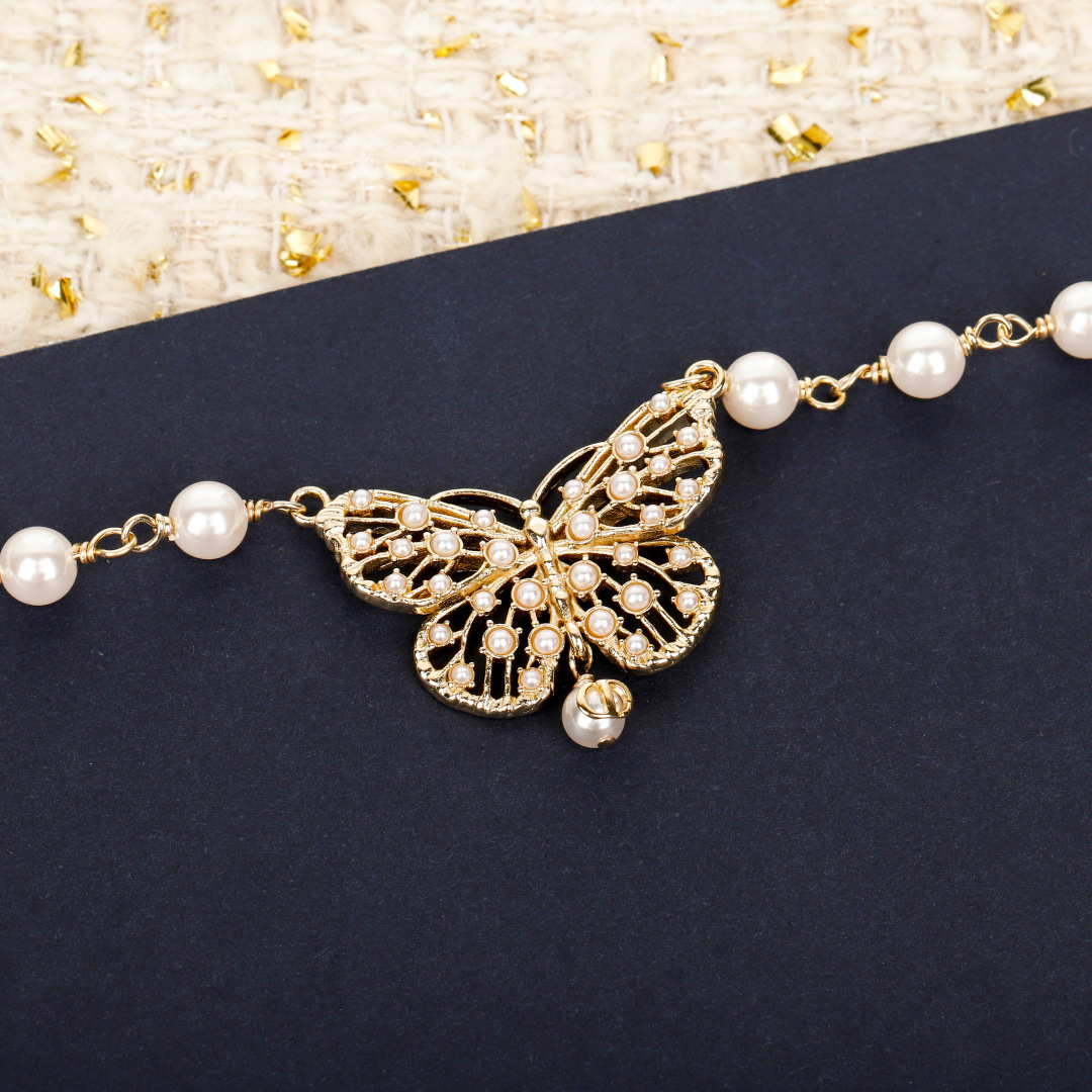 Dior Hollow Butterfly Pearl Necklace