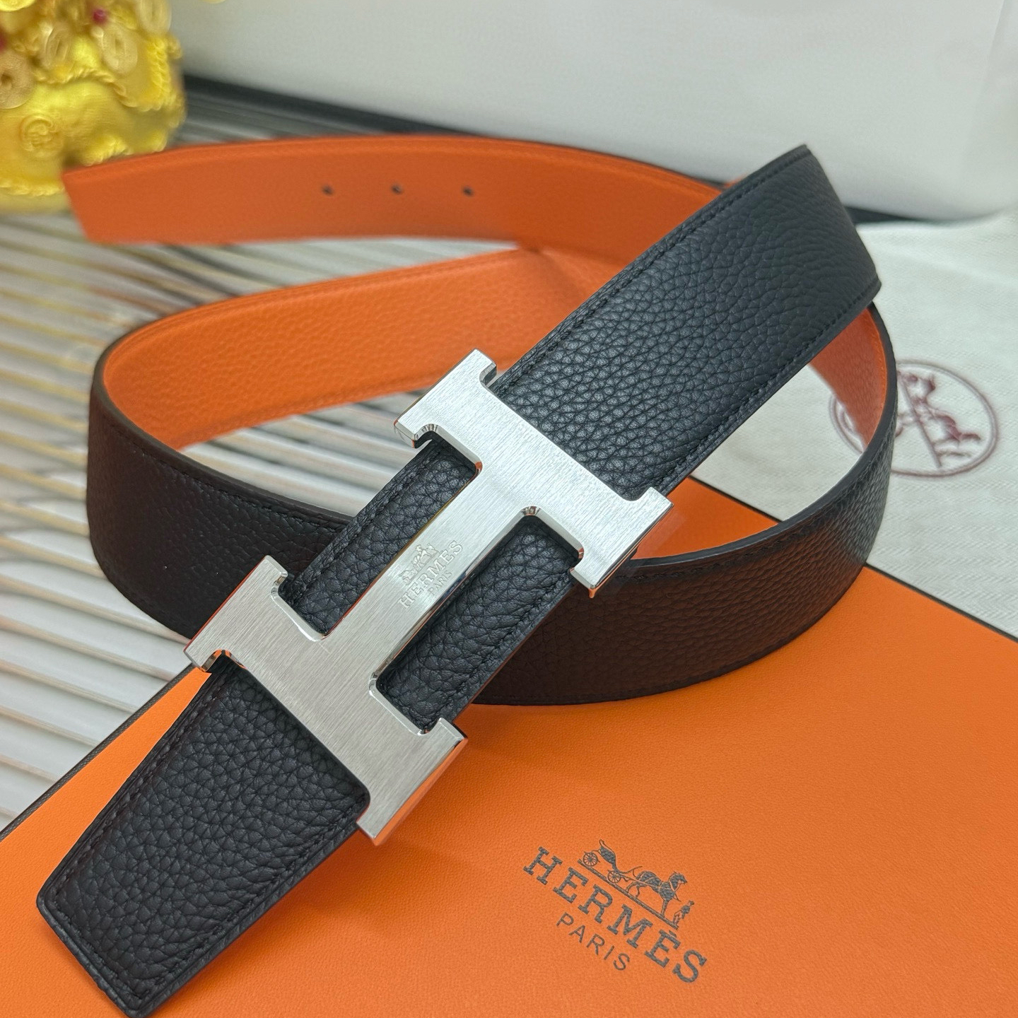 Hermès TOGO calfskin double-sided belt width 3.8CM