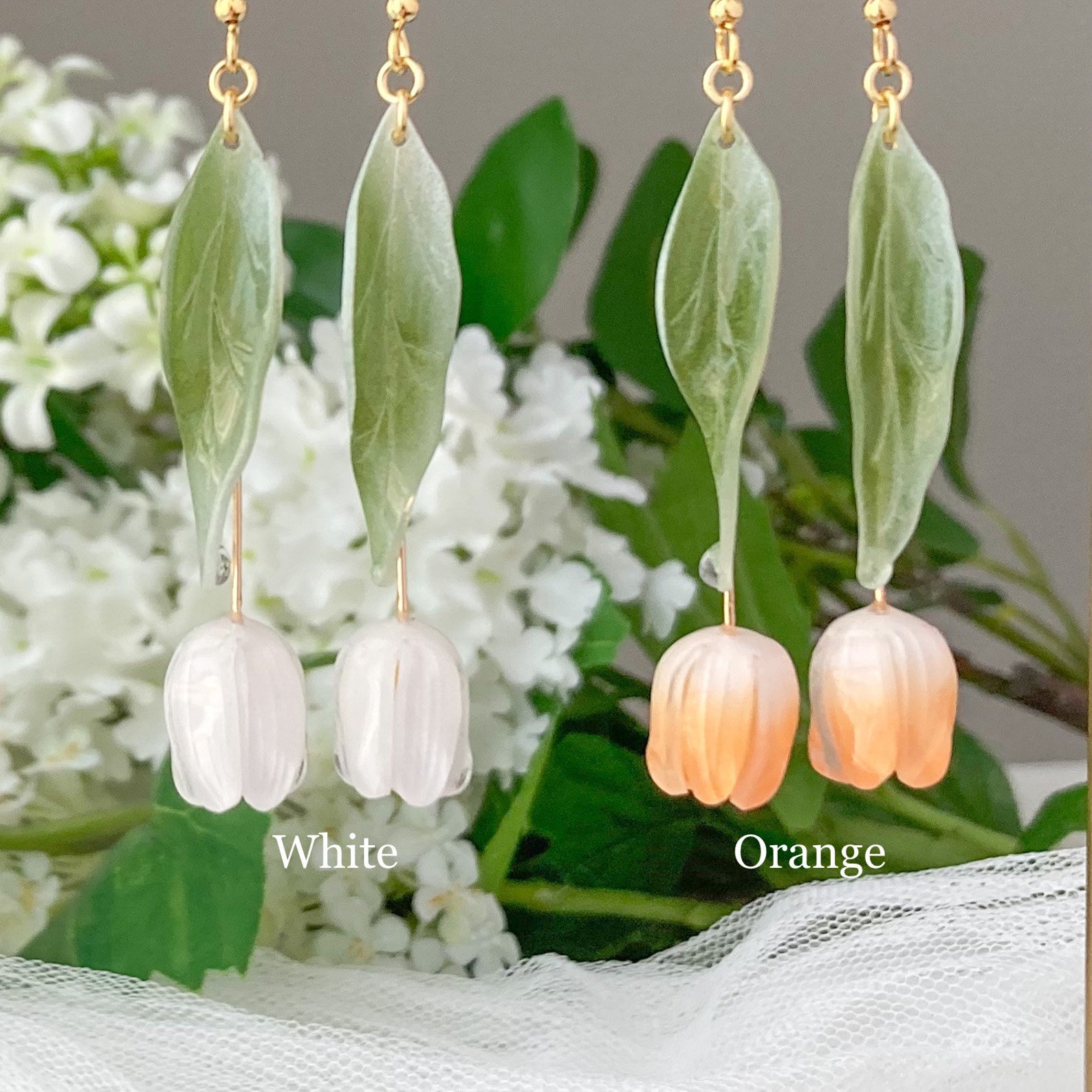 3D Tulip Flower Dangle Earrings