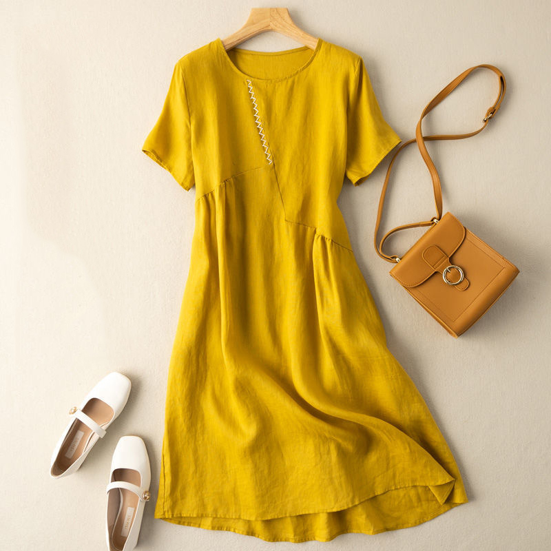 Fashion Casual Solid Color Short Sleeved Midi Dress