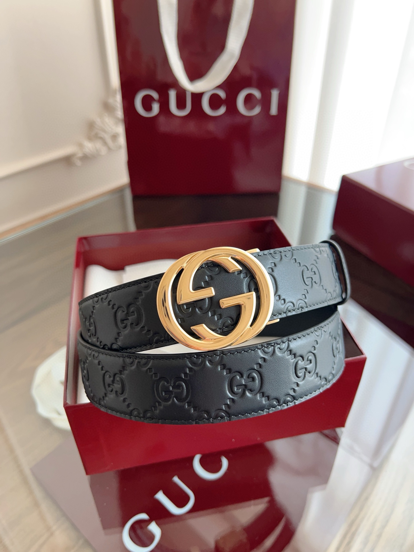 Gucci automatic smooth buckle double-sided cowhide belt width 3.5cm