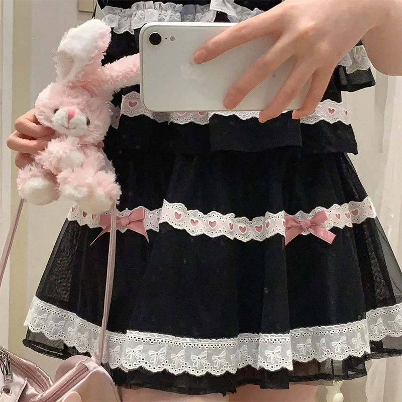 Sweet Love Lace Trim Bow Skort