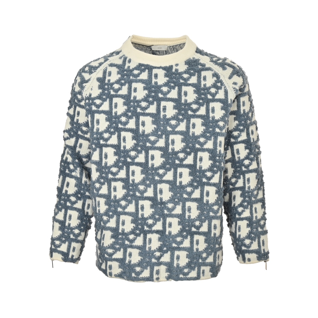 Dior 24Fw heavy-duty all-over CD jacquard sleeve shoulder oblique zipper sweater