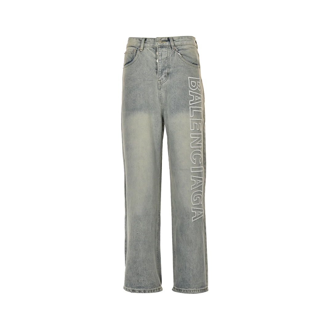 Balenciaga embroidered letters washed loose wide-leg jeans