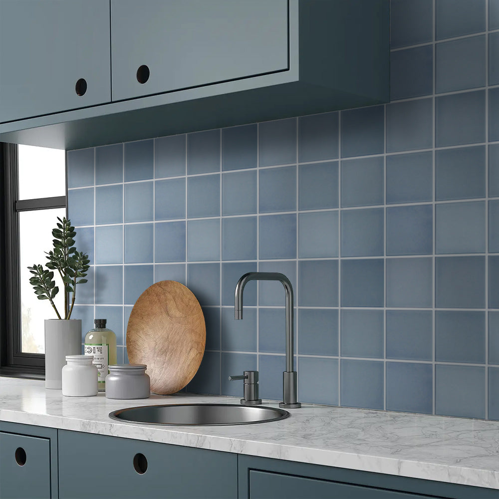 3D Slate Blue Ceramic Square Peel and Stick Wall Tile