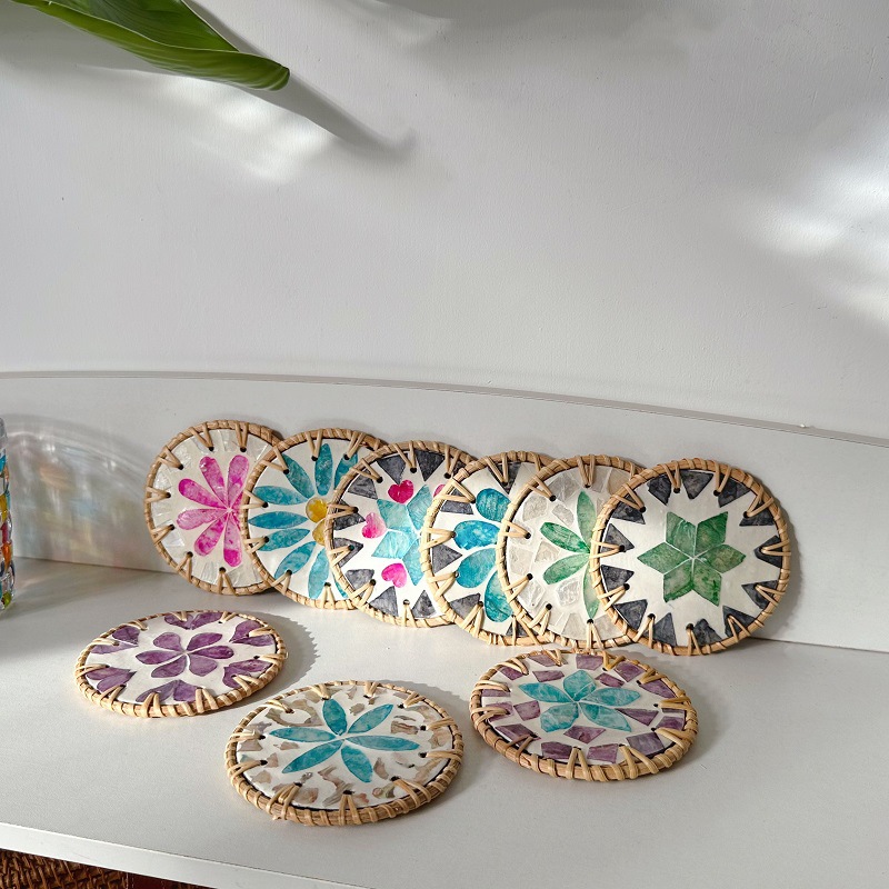 👍Last Day Promotion 60% OFF💥Handmade rattan and bamboo coasters, Shell heat-insulated round coasters, Household desktop tea coasters, Anti-scalding bowl coasters - BUY 5 FREE SHIPPING