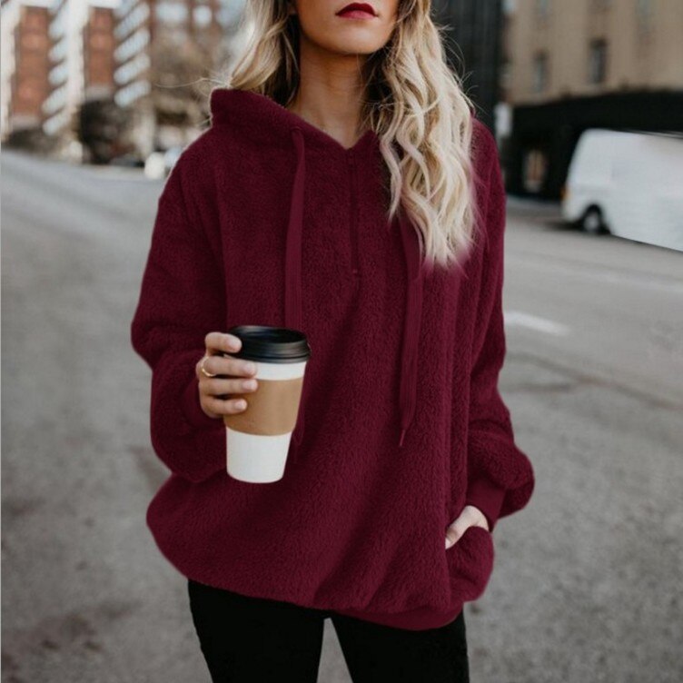 Solid Color Women's Long-Sleeved Hooded Sweater Coat