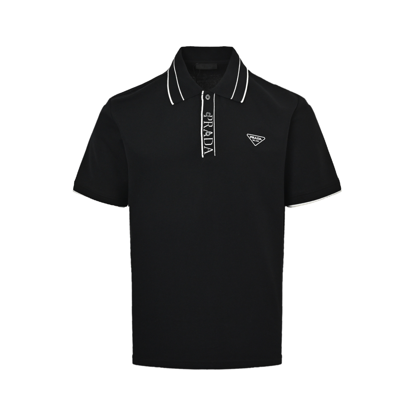 Prada 25ss placket threaded letter triangle logo embroidery Polo short sleeve
