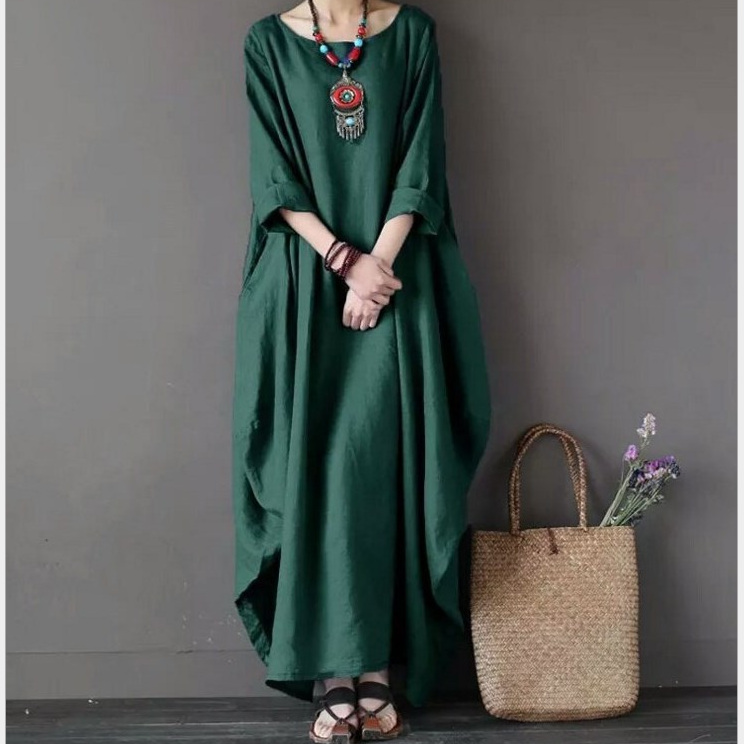 Ladies Casual Solid Color Loose Dress