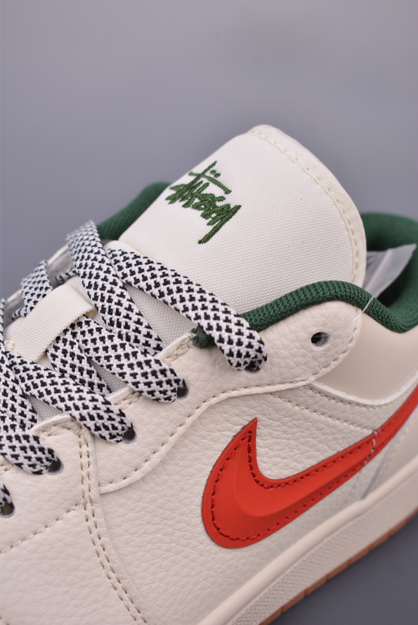 Stussy x Nike Air Jordan 1 Low OGAJ1 Basketball Shoes Off-White, Red and Green