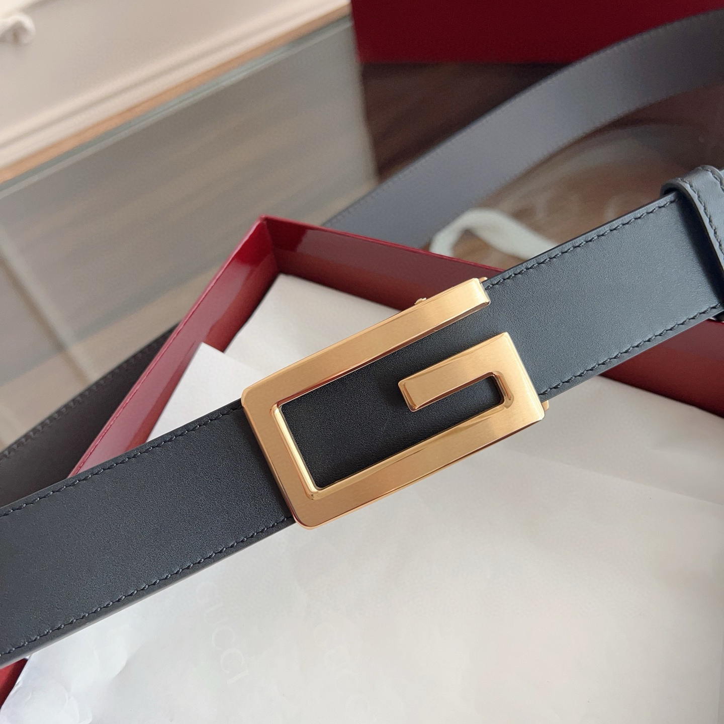 Gucci automatic smooth buckle double-sided cowhide belt width 3.5cm