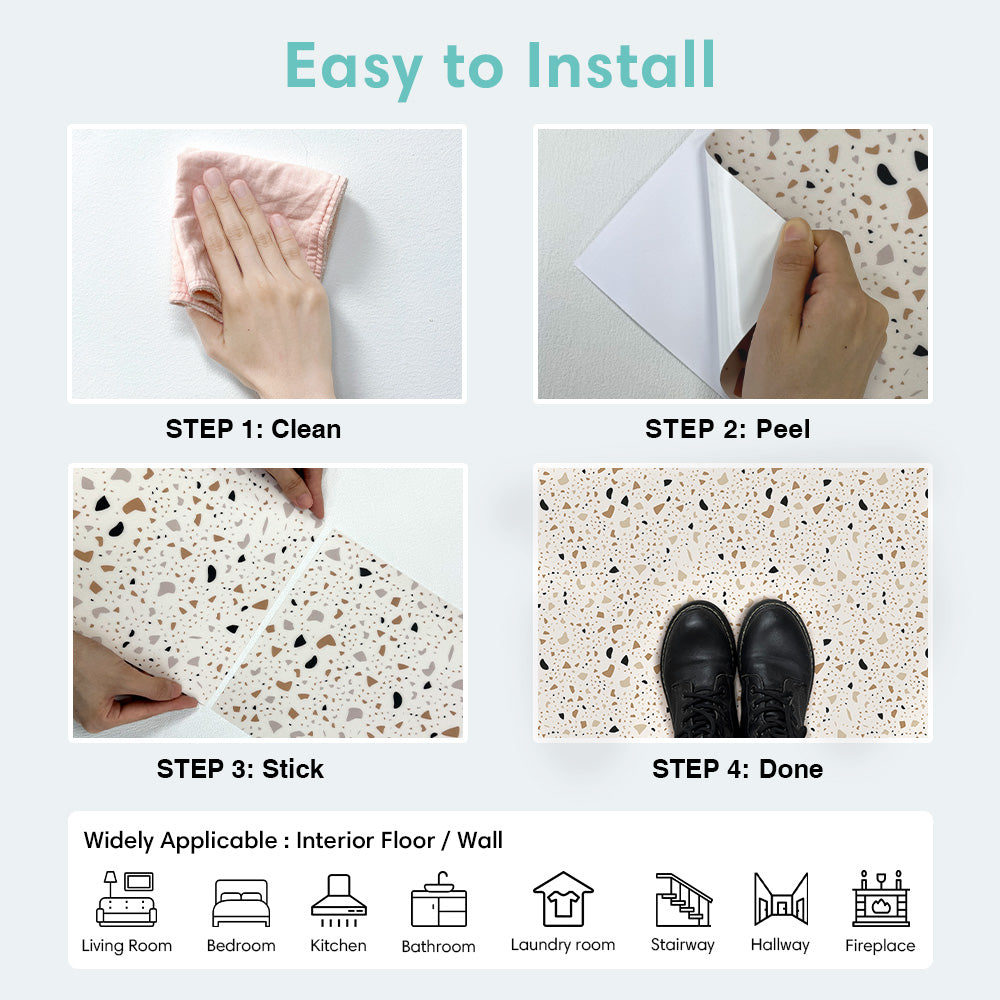 Terrazzo Peel and Stick Vinyl Floor Tile Sticker