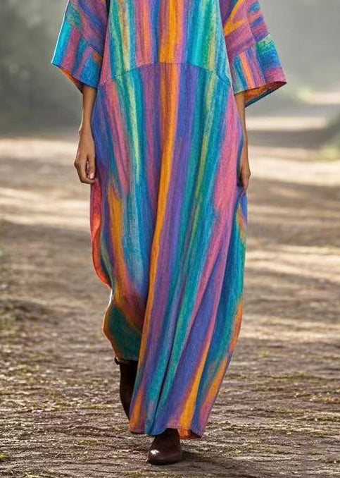 Vintage Rainbow Oversized Tie Dye Cotton Maxi Dresses Summer