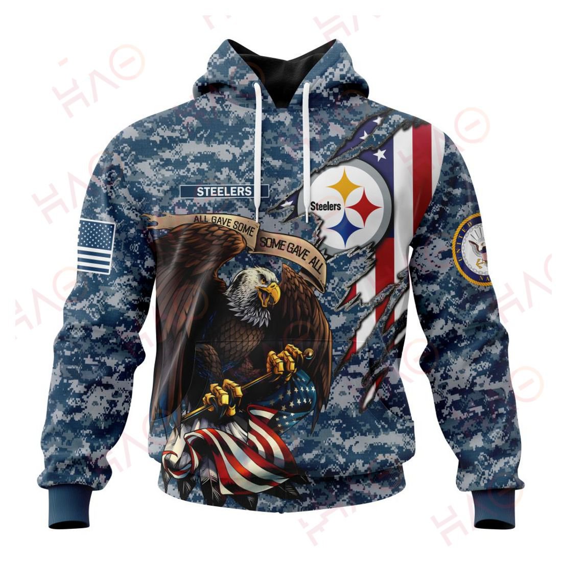 PITTSBURGH STEELERS 3D HOODIE US NAVY VETERANS