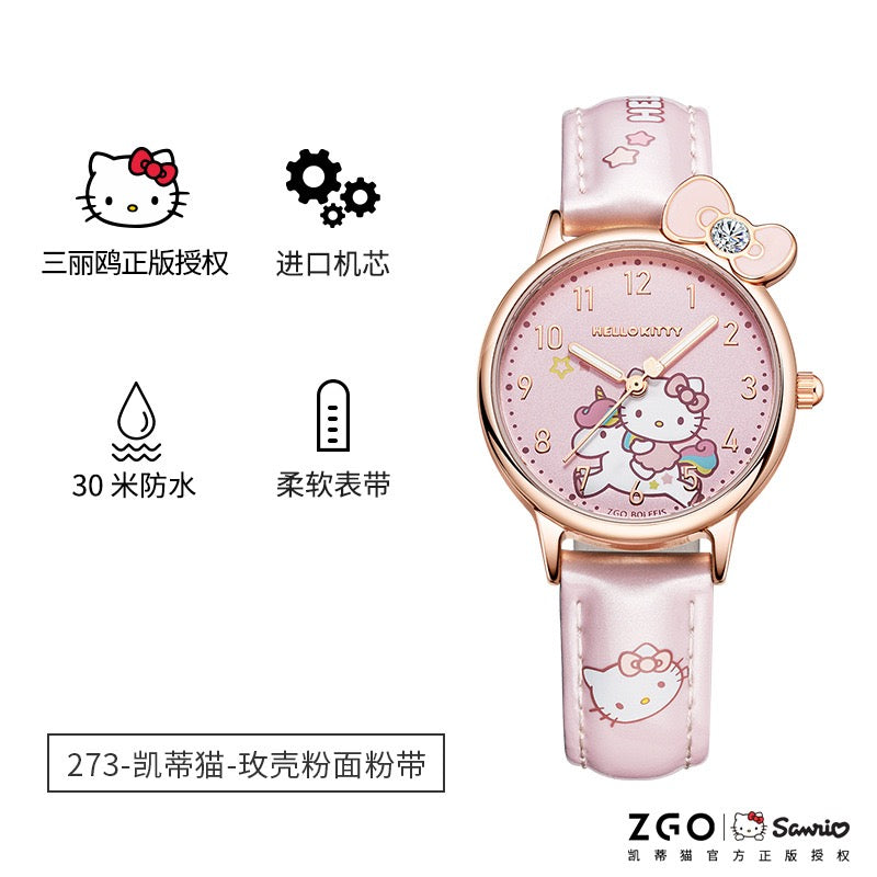 Sanrio Classic Simple Leather Analog Quartz Wrist Watch Waterproof Luminous Case Arabic Numerals Casual Dress Watches