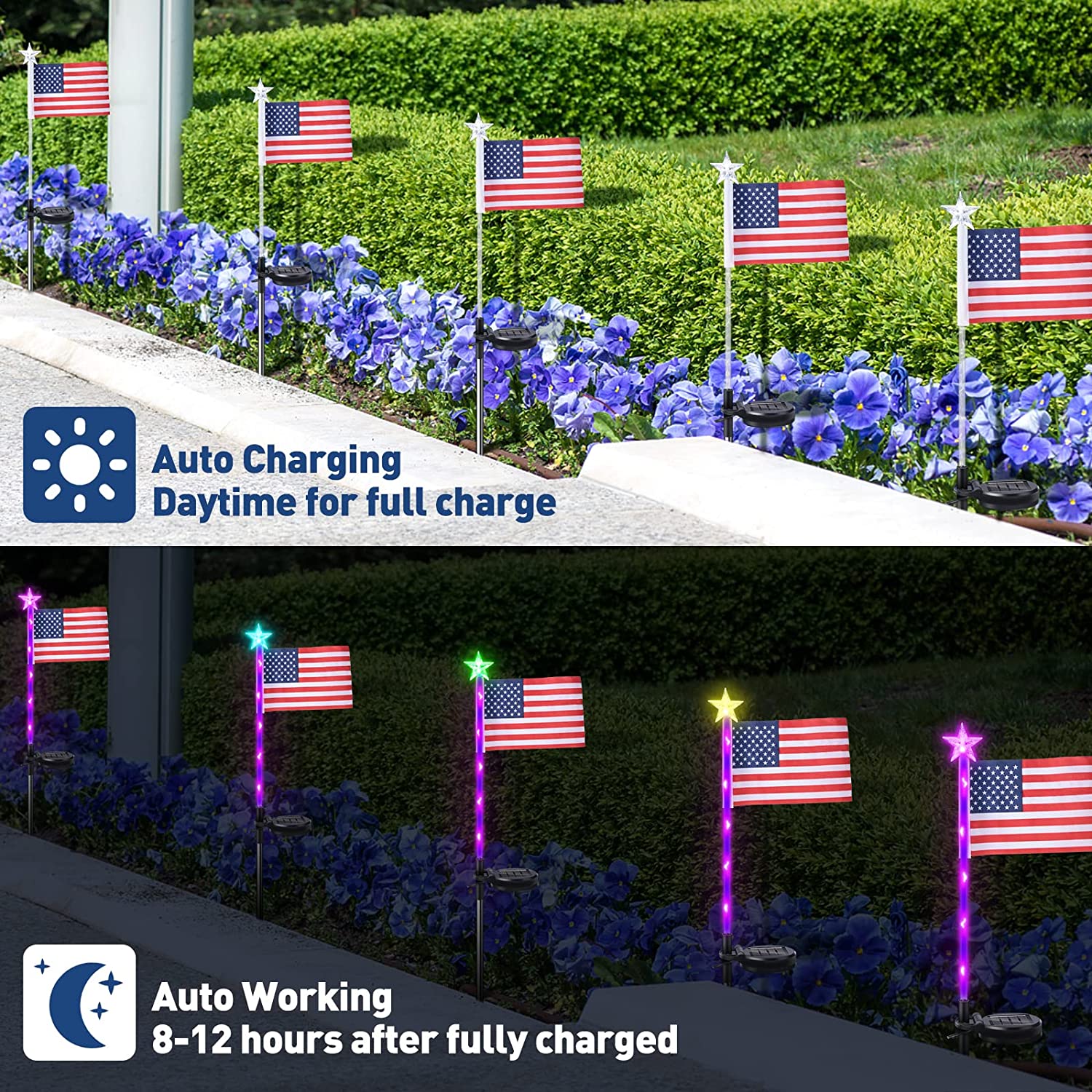 🔥Last Day Promotion-[SAVE 50% OFF]-🚩Solar Power Waterproof American Flag Lights Garden Lawn Light(Color Changing Star-2 PCS/SET)