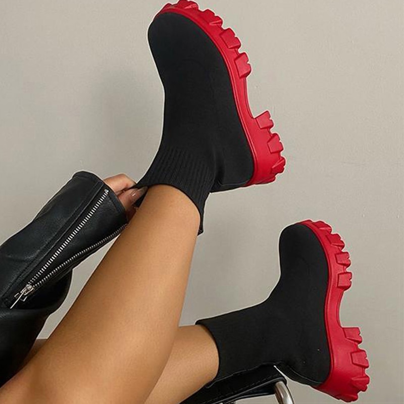 Femininas Socks Ankle Boots Platform Shoes Women Heels Botines Mujer