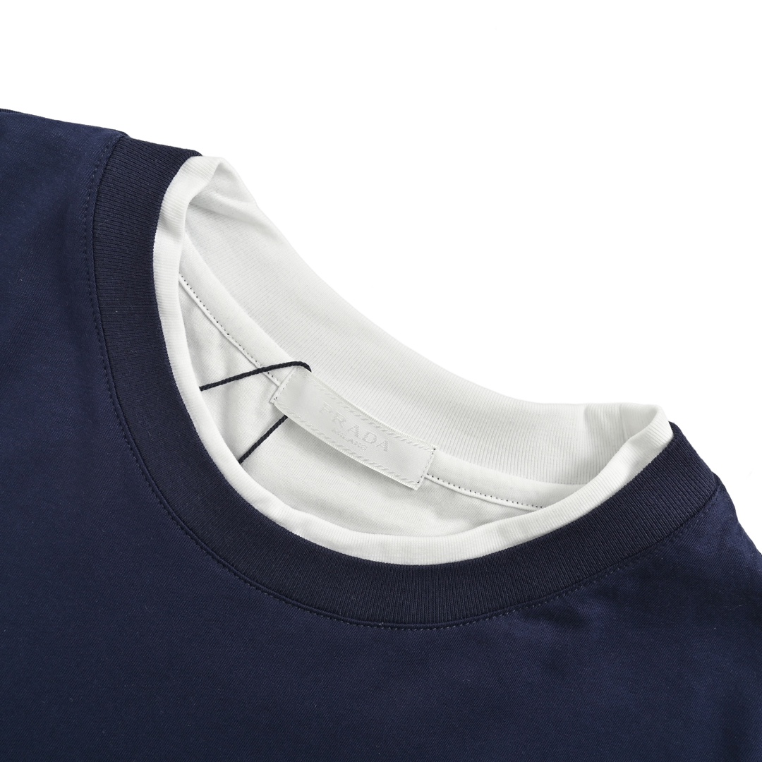Prada 24ss fake two-piece triangle cloth label short sleeves