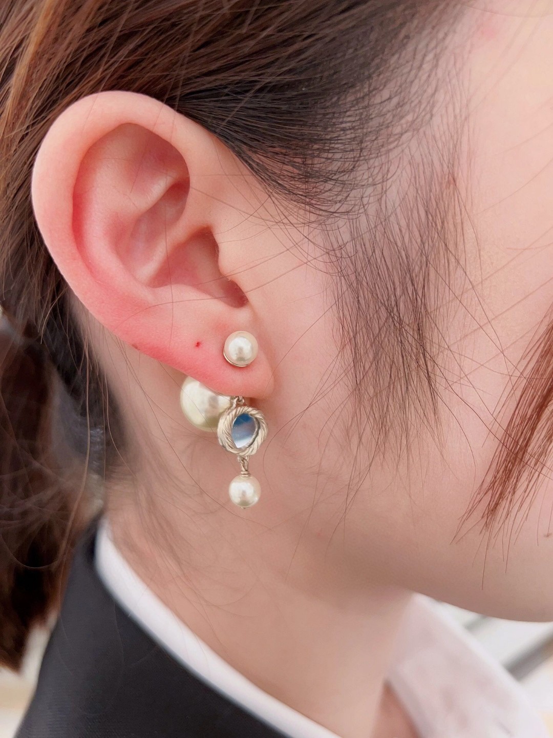 Dior Large and small pearl mirror earrings