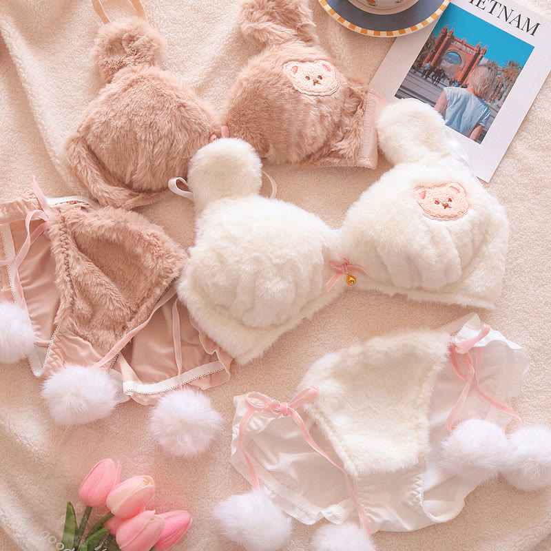 Kawaii Bear Embroidery Plush Lingerie Set