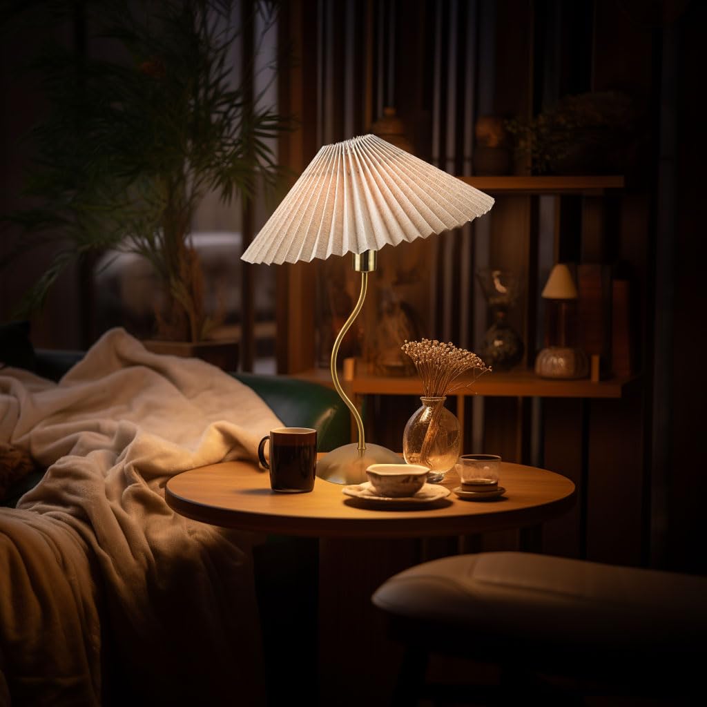 🔥Last Day 49% OFF🔥Small Pleated Bedside Lamp with Beige Lampshade