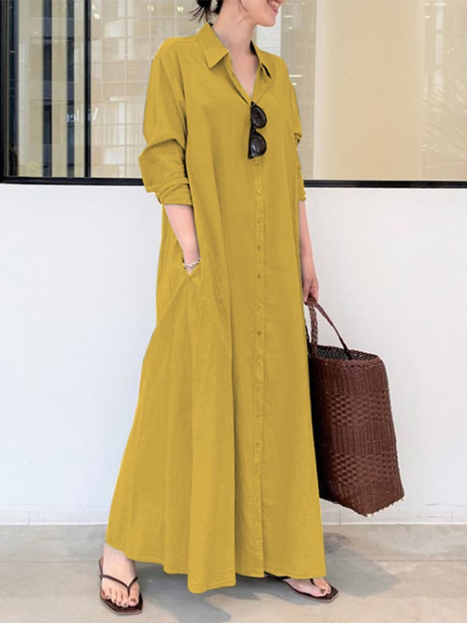 Solid Slip Pocket Shirt Dress