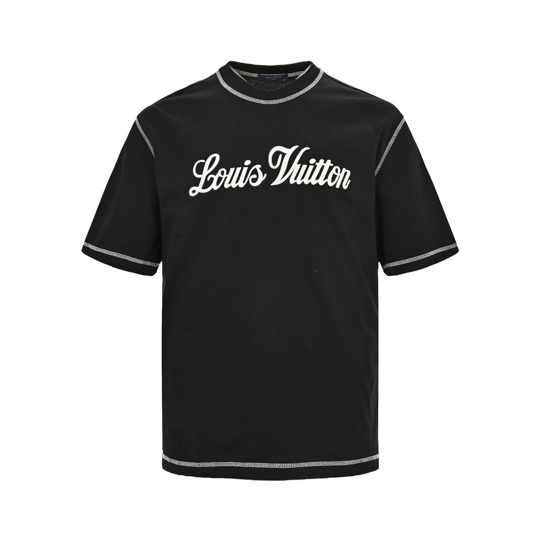 Louis Vuitton 24ss stitching script embroidered lettering short sleeves
