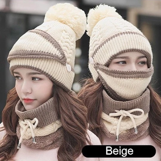 3-in-1 Knitted Winter Beanie (Hat + Scarf + Mask)