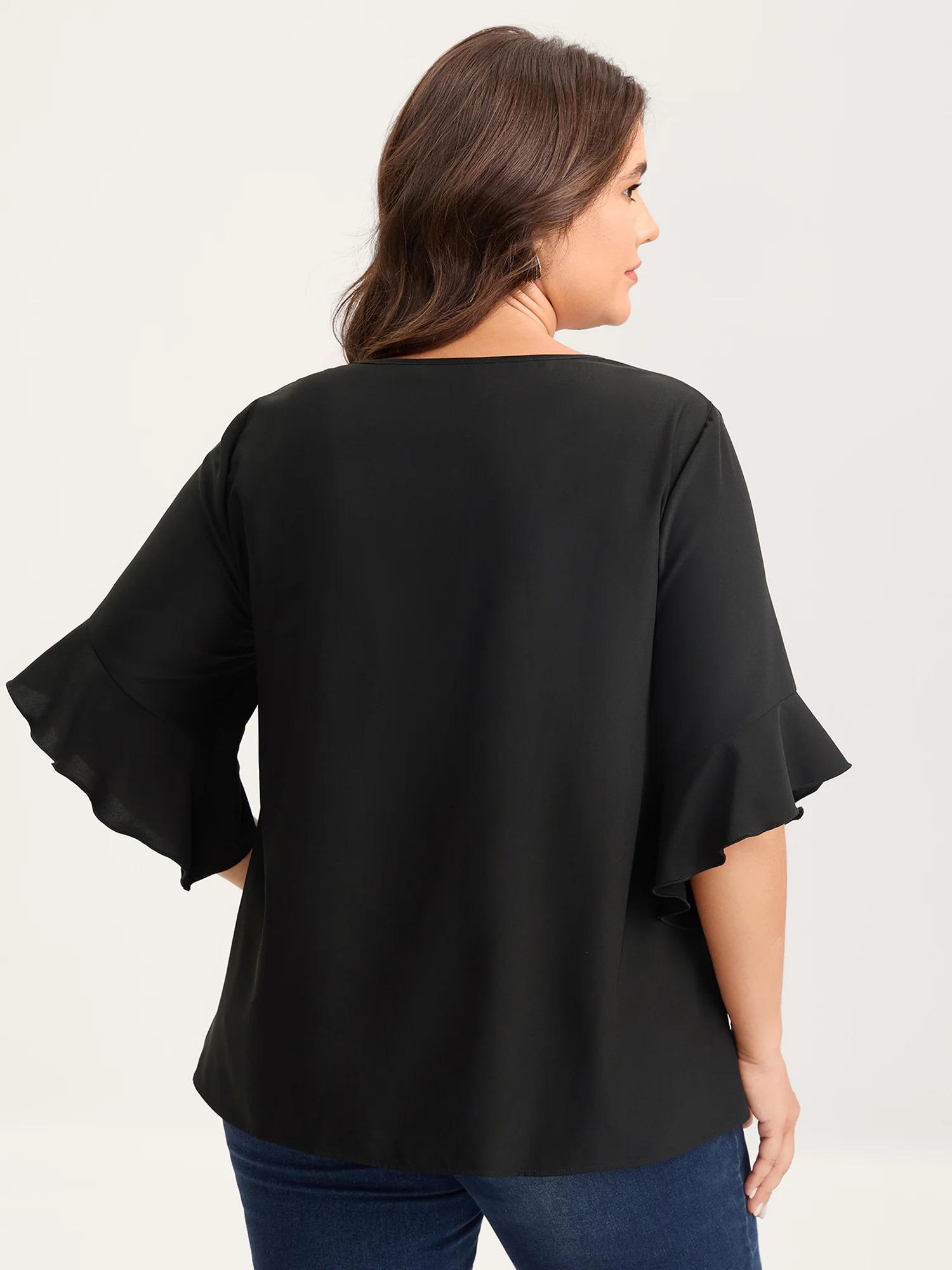 Metallic Neck Detail Ruffled Solid Blouse
