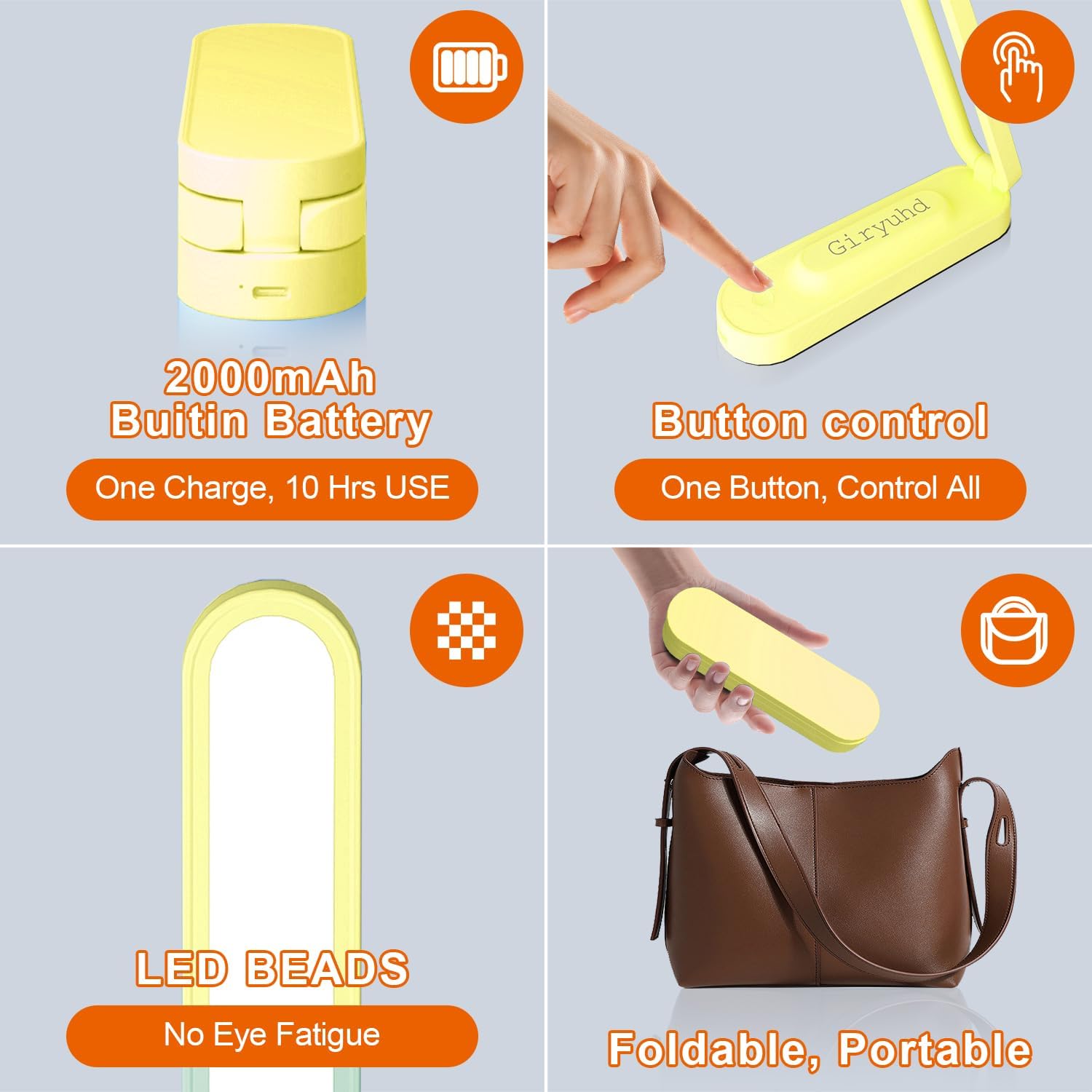 LED Desk Lamp for Office Home & Battery Operated Lamp Rechargeable Lamp Foldable & Portable Light, LED Desk Light Strip, 3 Brightness Dimmable Small Desk Lamp Wireless Reading Lamp