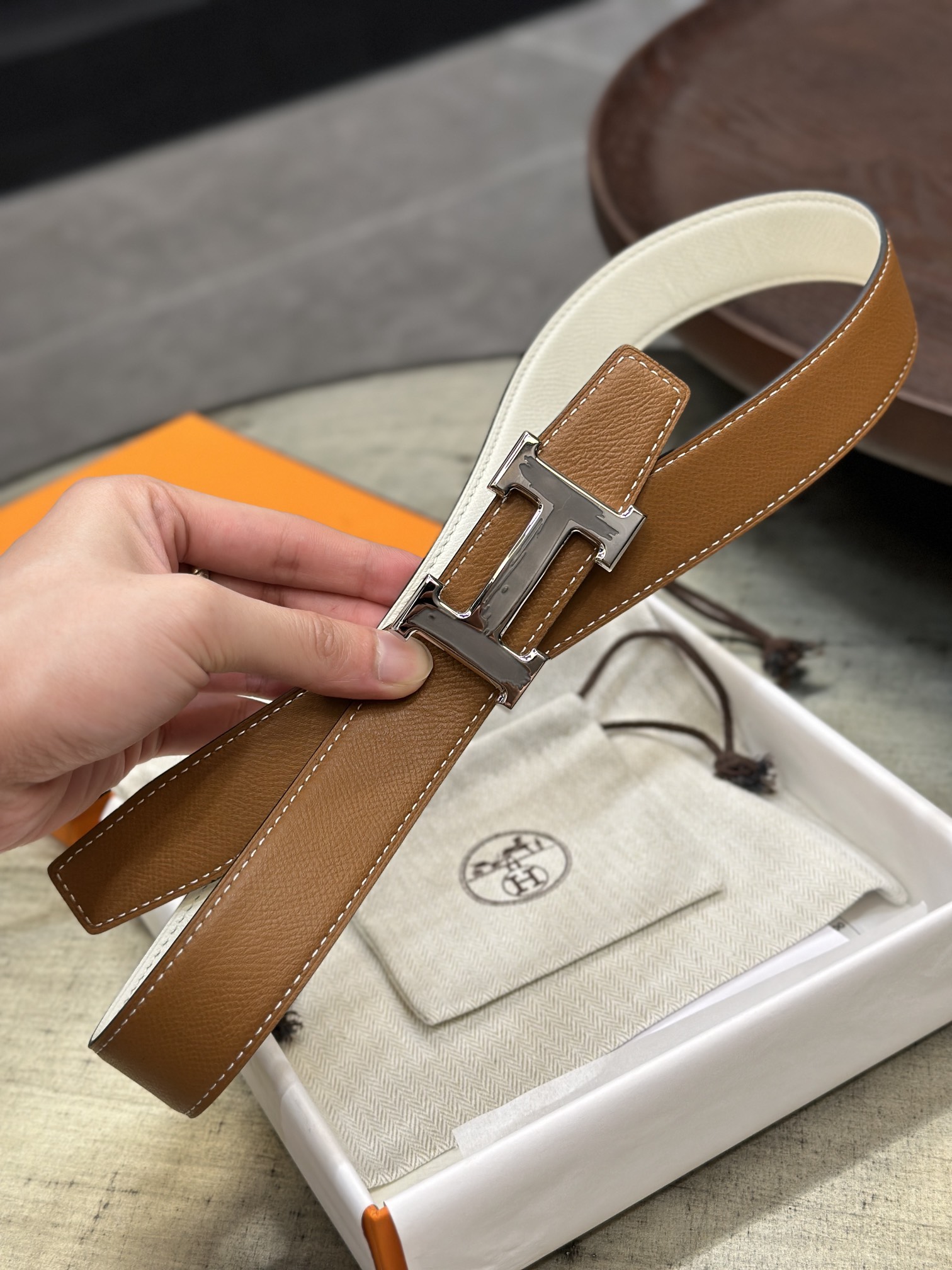Hermès epsom double-faced calfskin belt 3.2CM wide