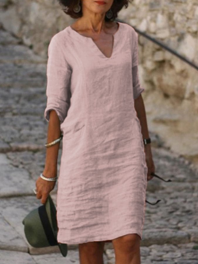 Casual Cotton And Linen Solid Color Dress