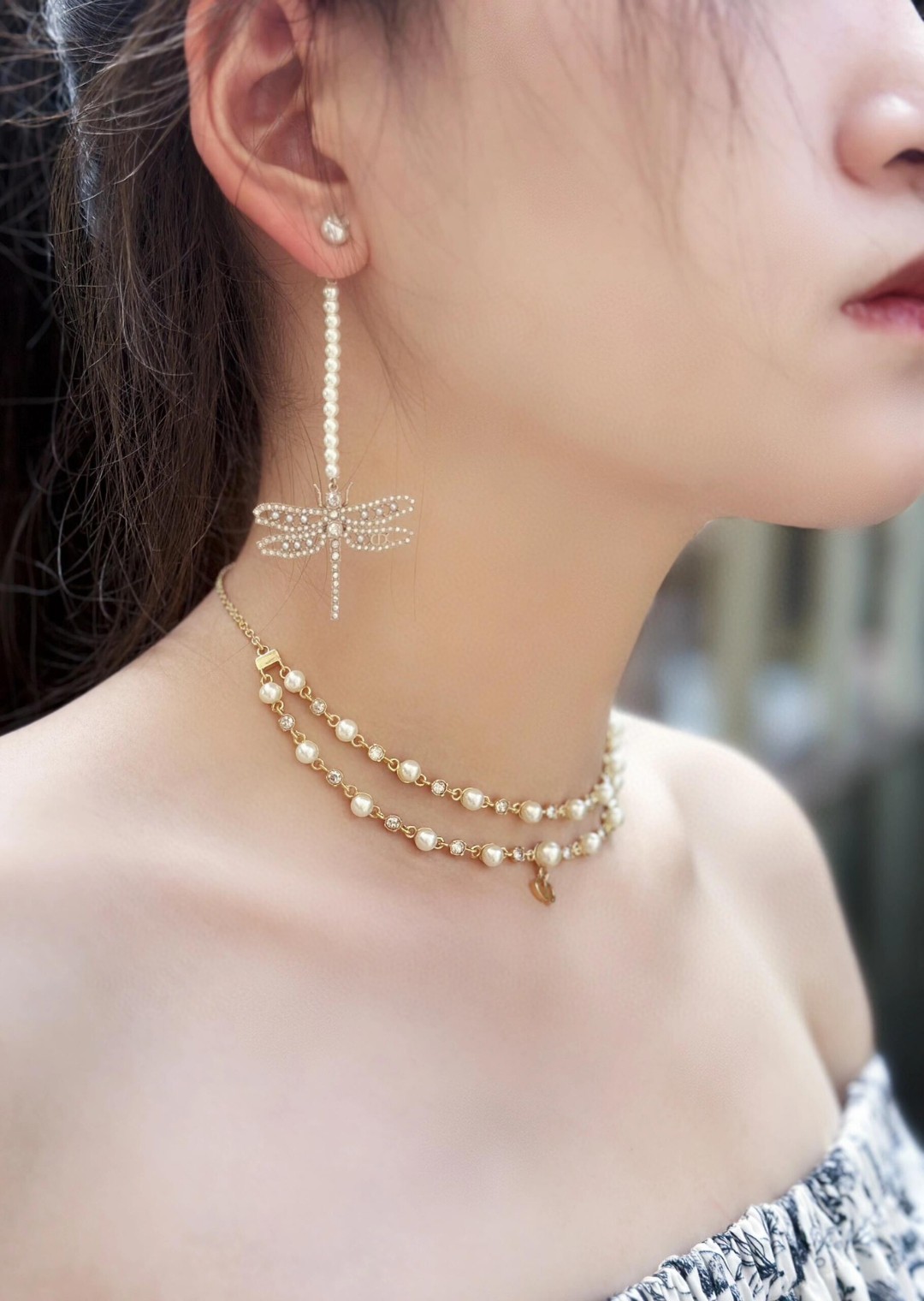 Dior Dragonfly Double Bead Earrings