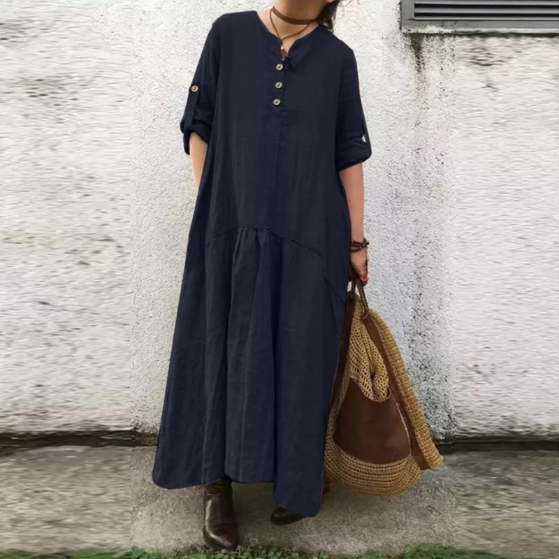 Comfy Button Down Long Sleeve Maxi Dress