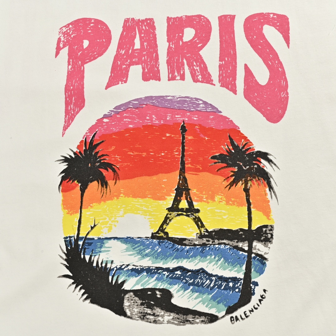 Balenciaga 24ss sunset tower coconut tree print short sleeve