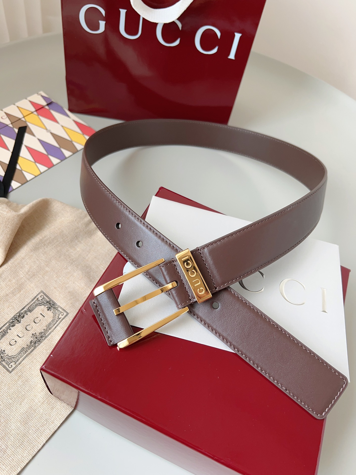 Gucci pin buckle leather belt 3.5cm wide