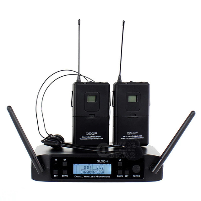 GLXD4 Wireless Microphone 2 Chs UHF 640~690MHz Professional Mic Handheld Lavalier Headworn Headset Shure Party Church Meeting