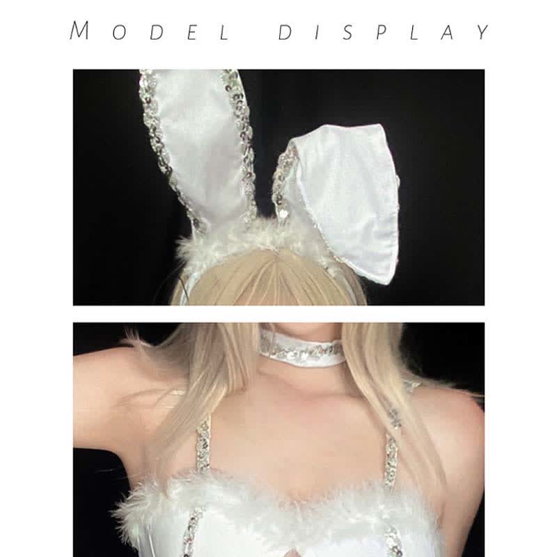 Cosplay Bunny Ears Lace Jumpsuit Lingerie Fishnet Stockings Set