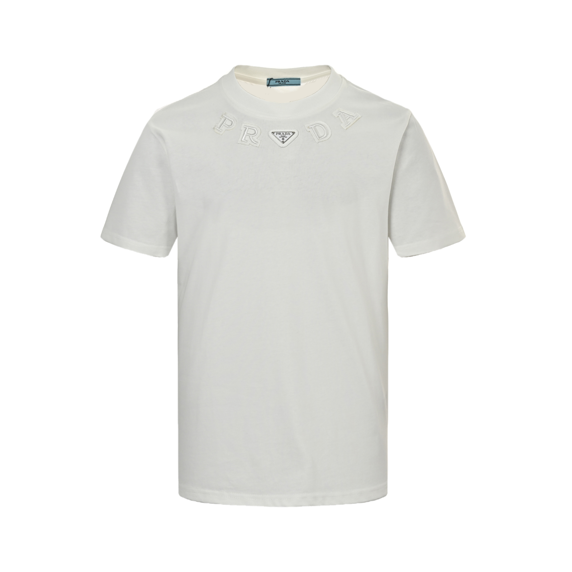 Prada 25ss collar letter embroidered triangle logo short sleeve