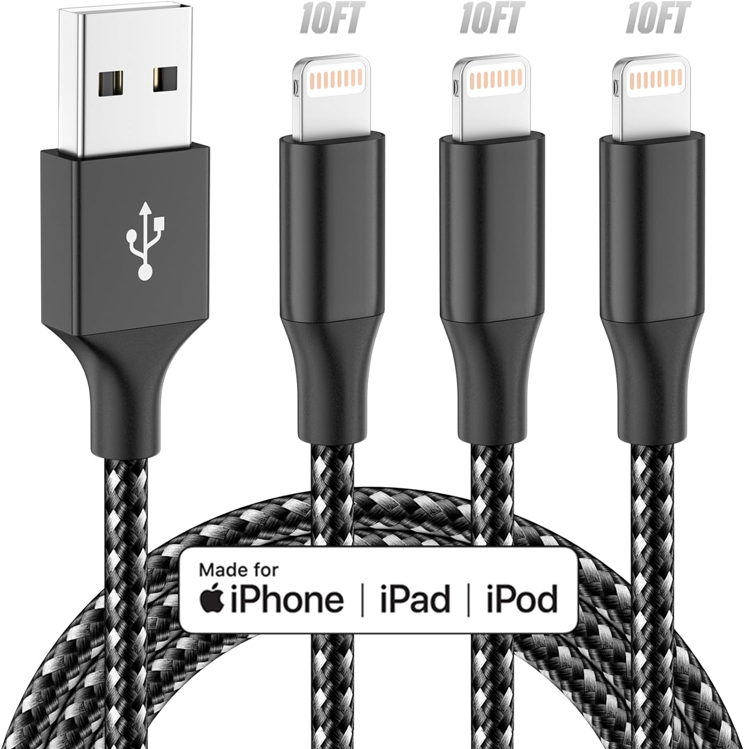 iPhone Charger Apple MFi Certified 3pack 10FT Long Lightning Cable Fast Charging Cord Compatible with iPhone 14/13/12/11 Pro Max Mini XR/XS/X/8/7/6 Plus SE iPod and More