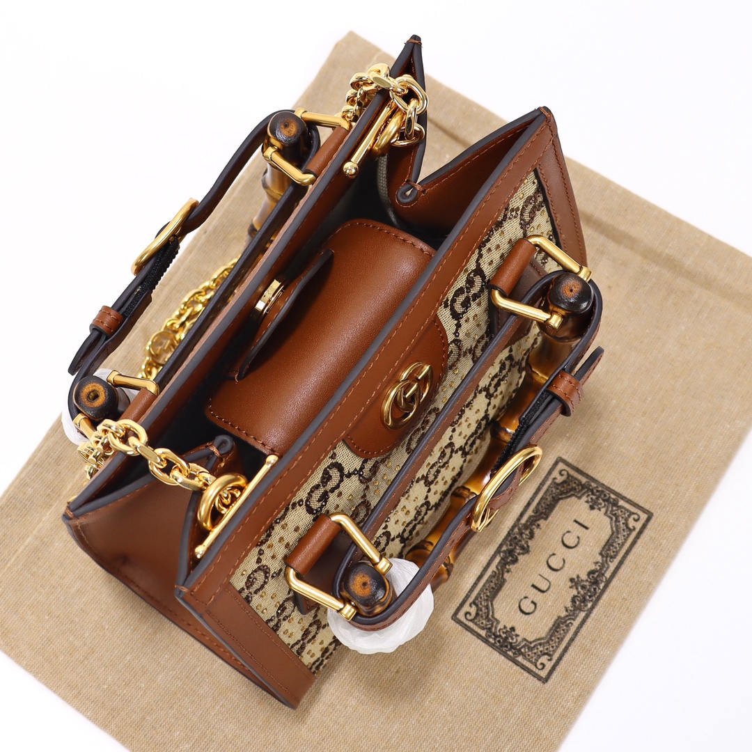 Gucci Diana series bamboo crystal small tote bag‎707449 21HRG 2687