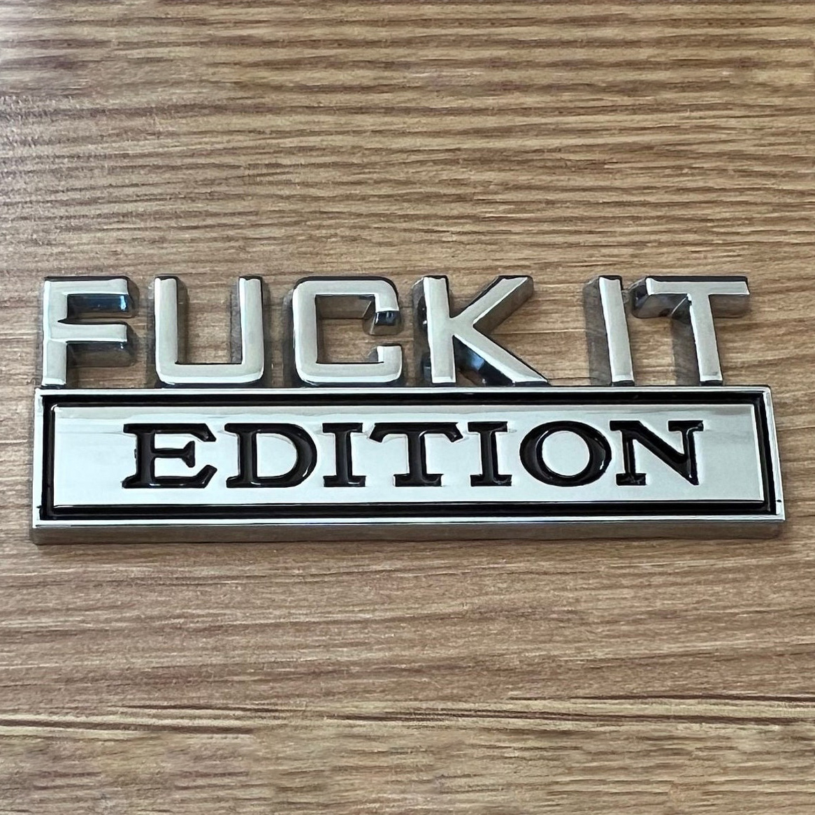 Funny Metallic Decal Emblem | Smile-inducing panel