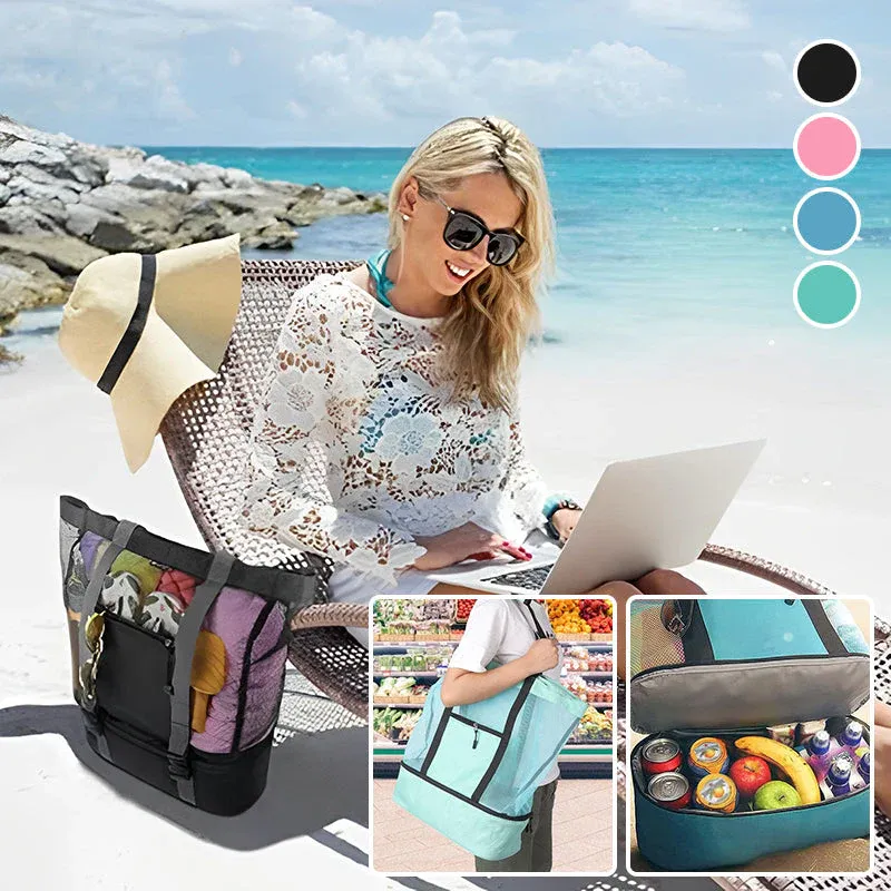 (🔥Last Day Promotion-SAVE 50% OFF)👜2-in-1 Portable Mesh Beach Tote Bag with Detachable Cooler🏖️BUY 2 GET 10% OFF & FREE SHIPPING！