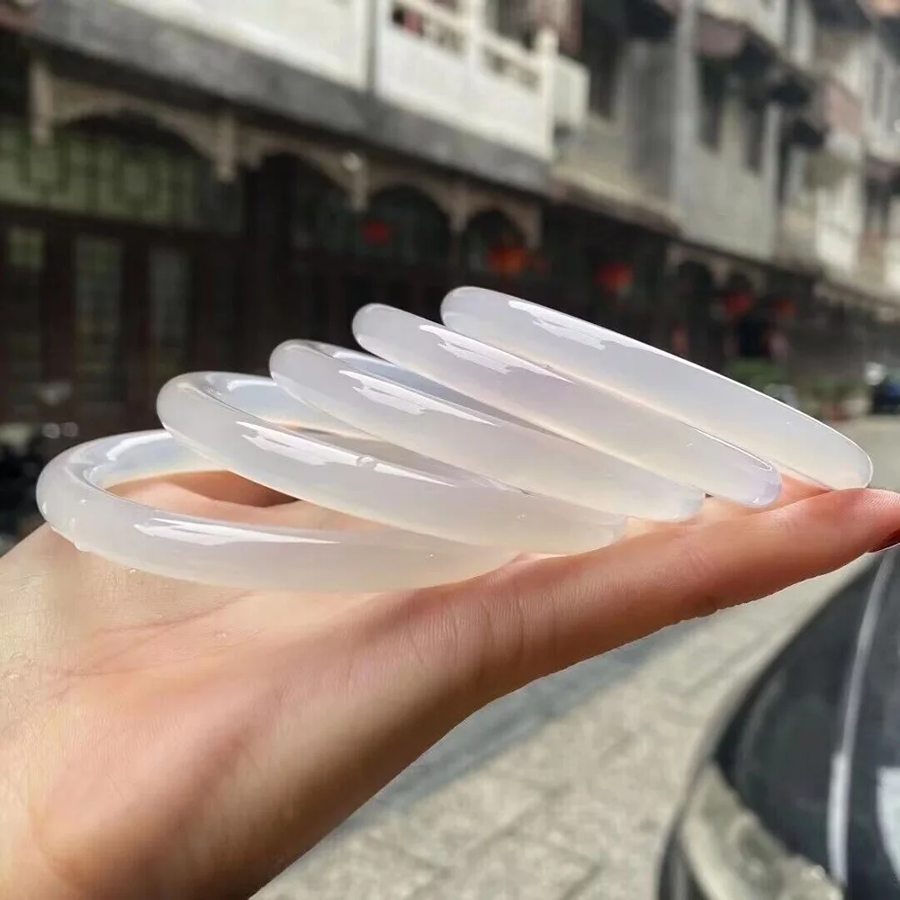 Natural White Jade Bangles For Women 8mm Round Agate Bracelet High Quality Fine Jewelry Ladies Gift Items With Fee Shipping