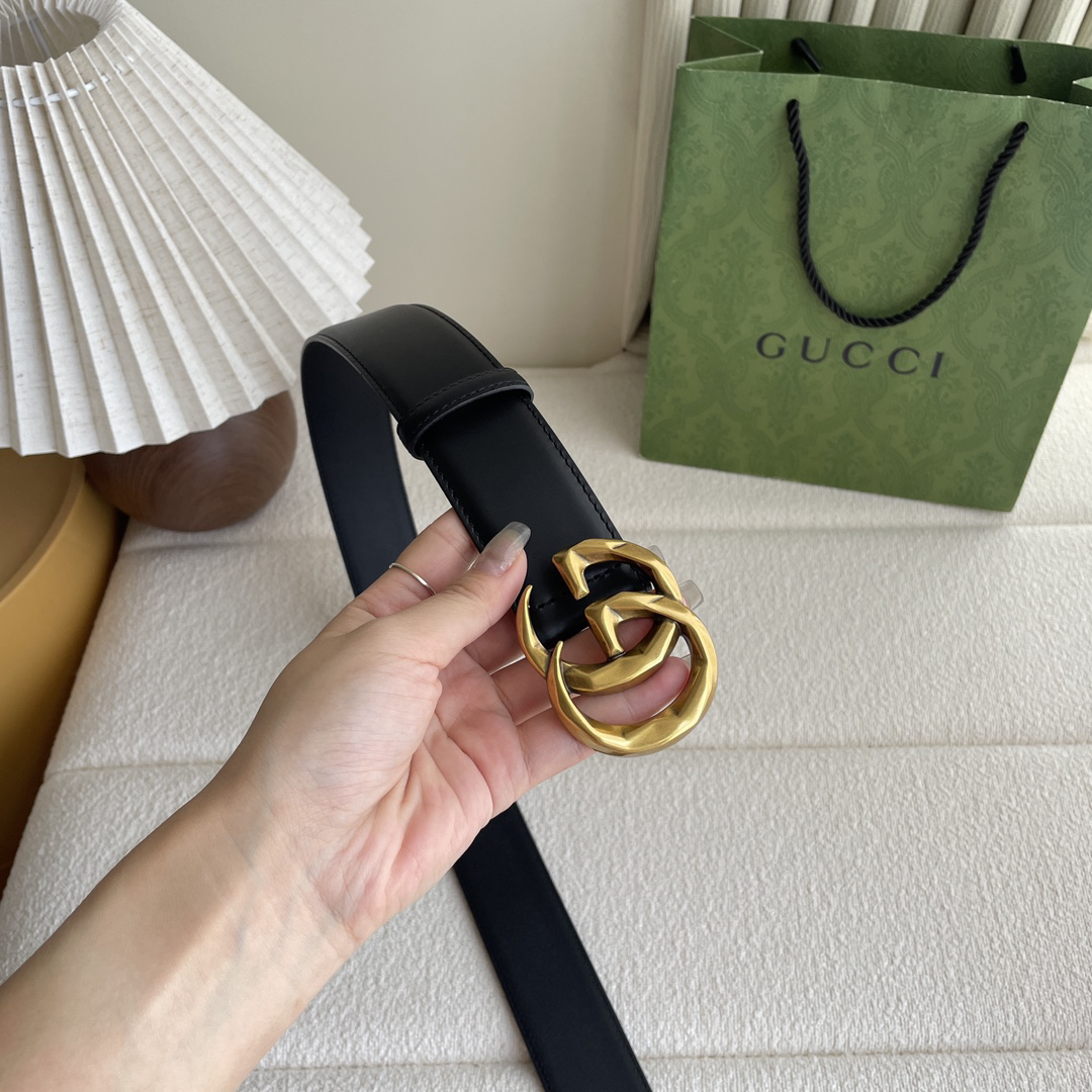 Gucci Double G copper buckle leather belt width 4.0cm